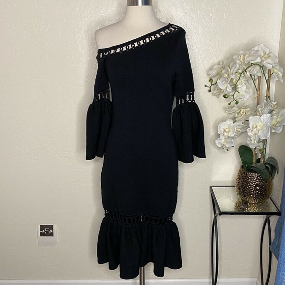 Jonathan Simkhai Womens Ruffle Black Black Dress - Picture 1 of 5